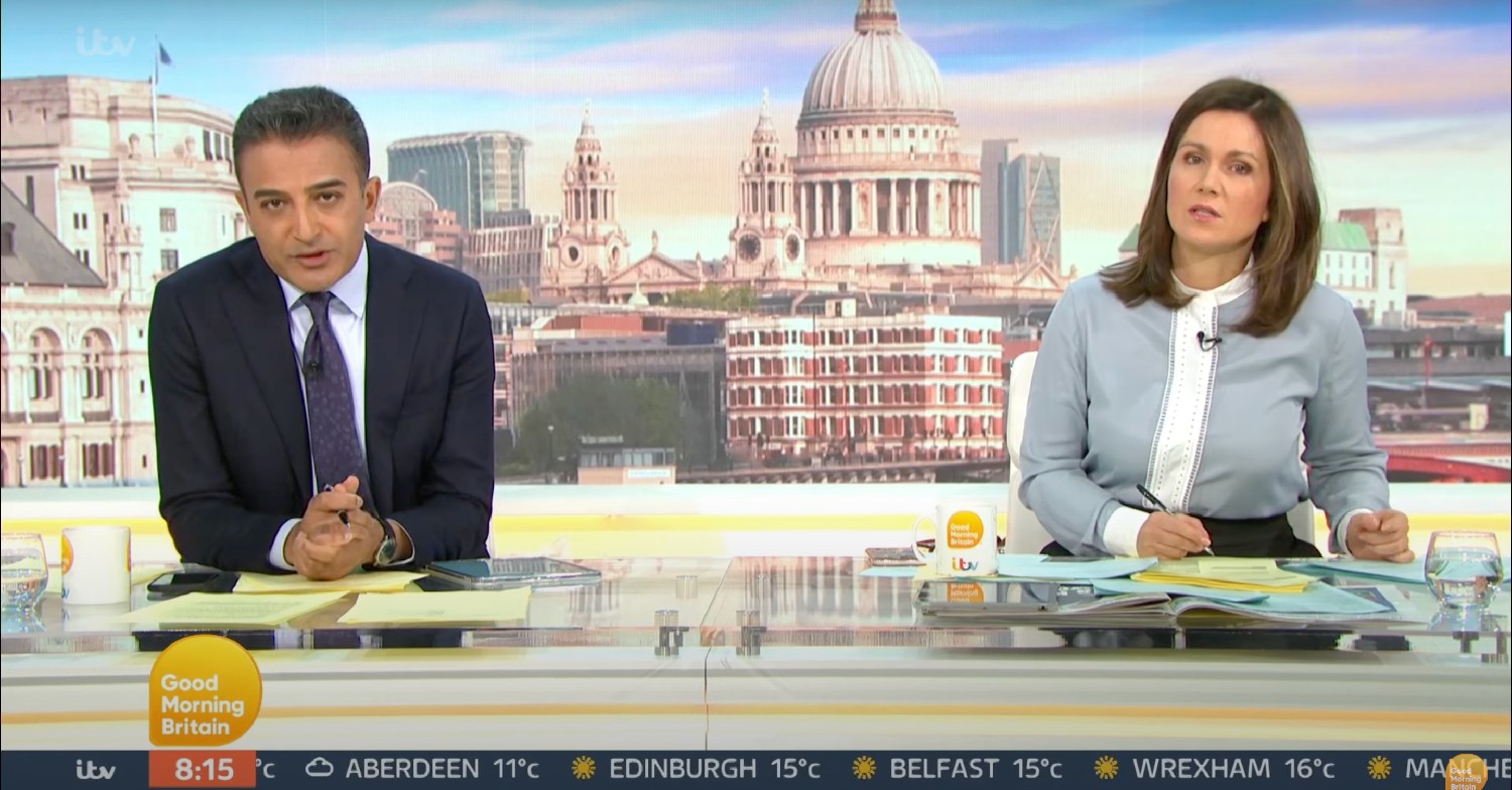 Adil Ray and Susanna Reid hosting Good Morning Britain today