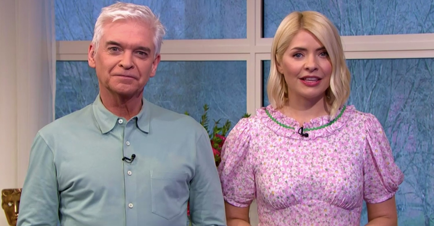 Holly Willoughby wears pink patterned dress on This Morning