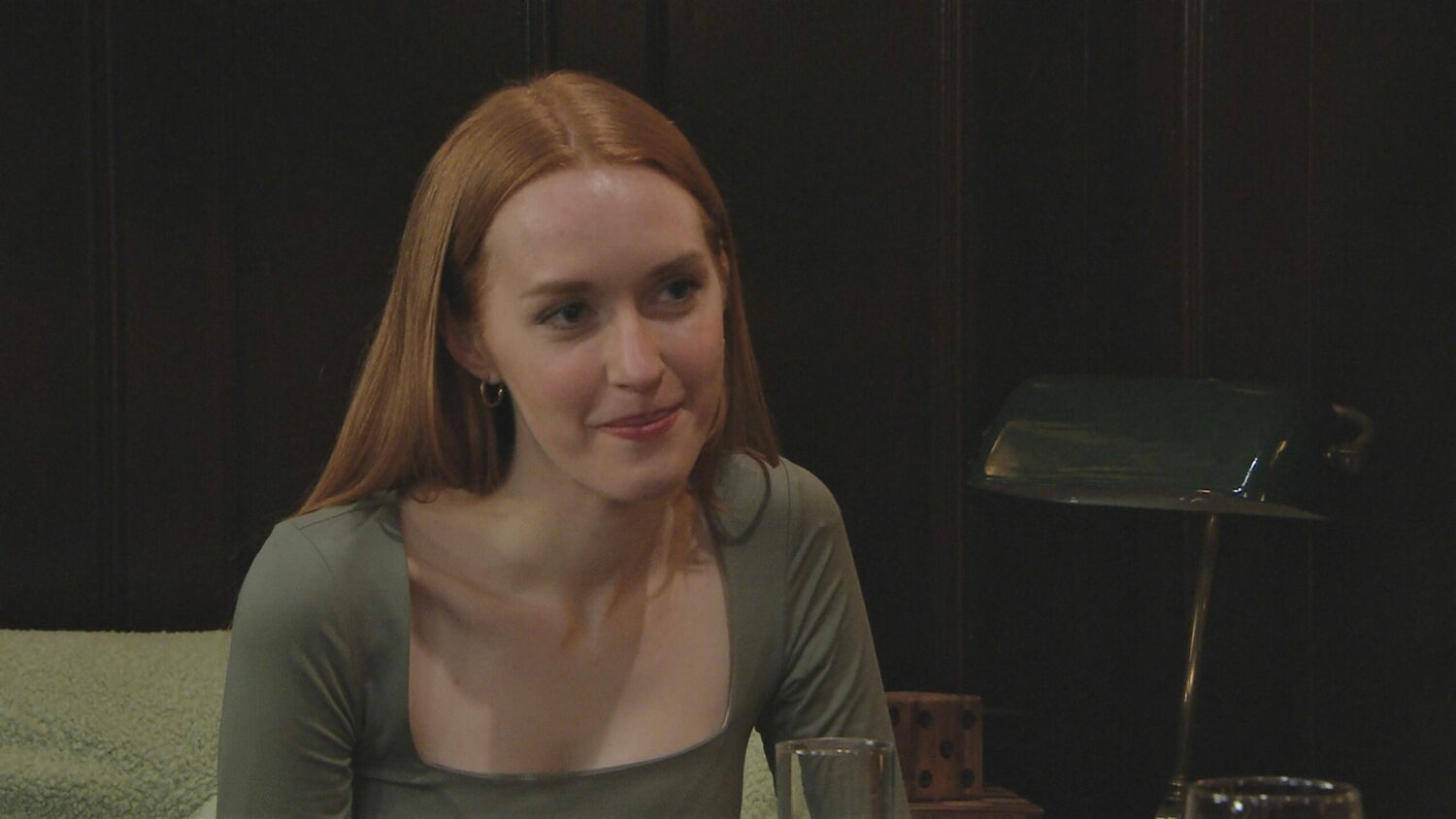 Emmerdale Chloe smiling in The Woolpack