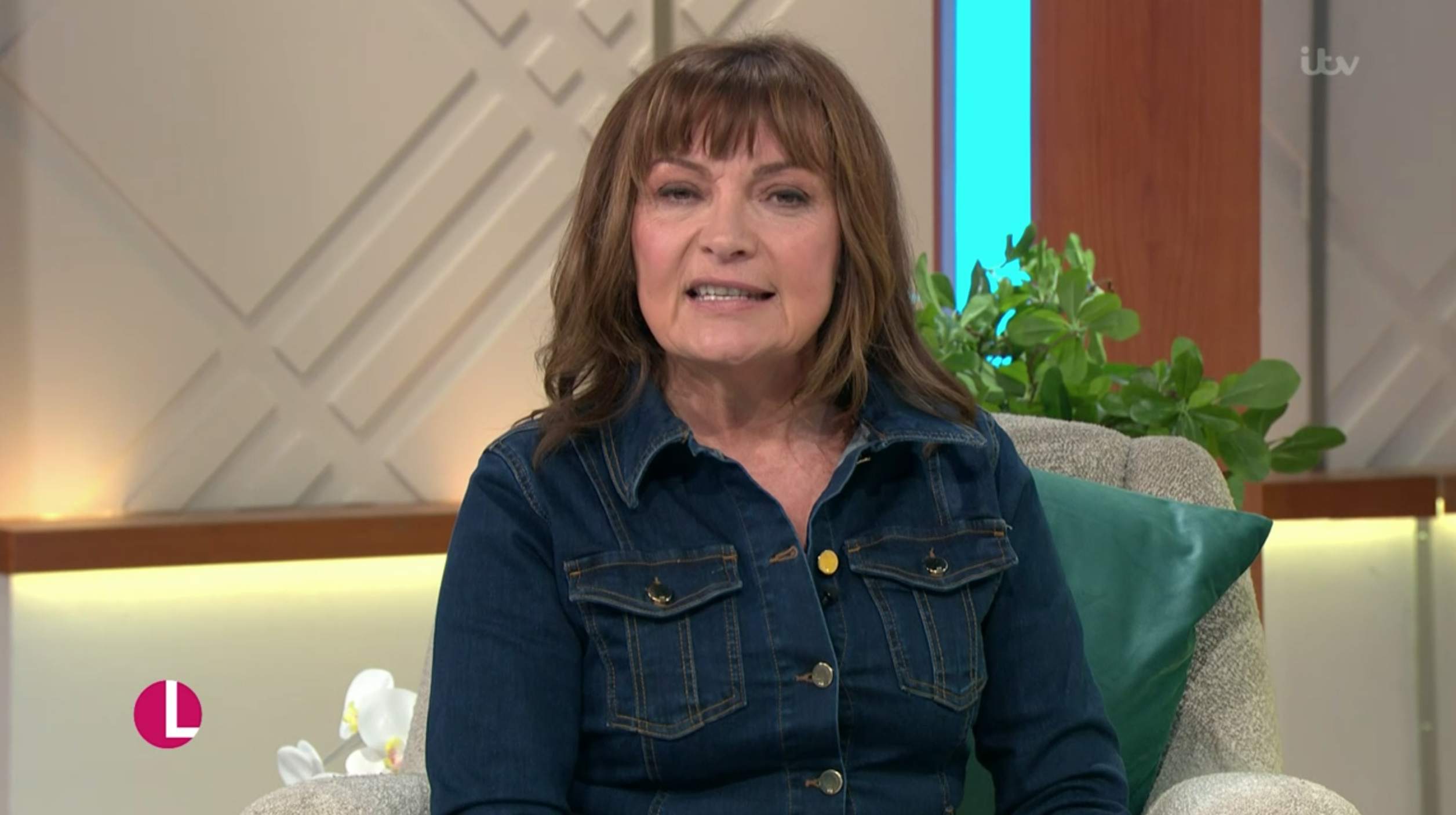 Lorraine Kelly hosting her show in a denim dress