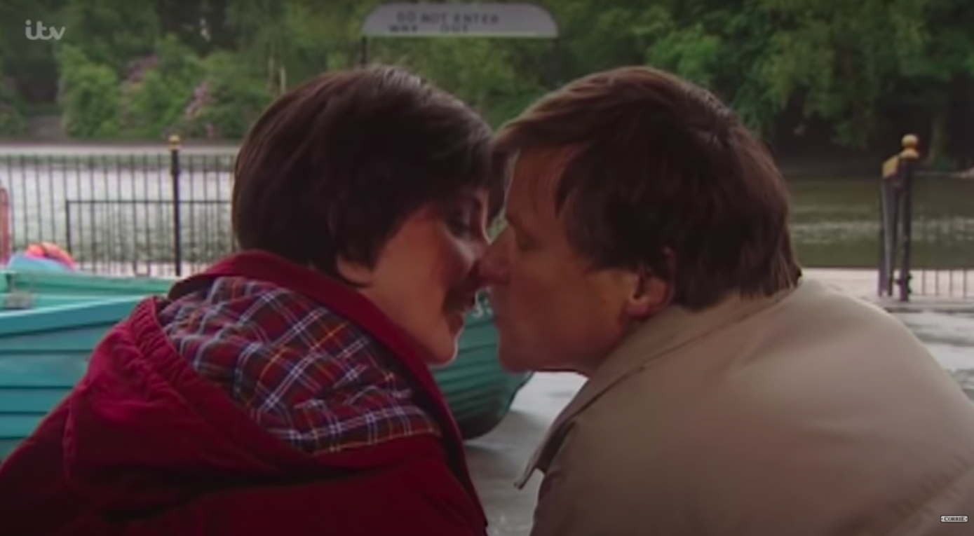 Roy and Hayley's first kiss in Coronation Street