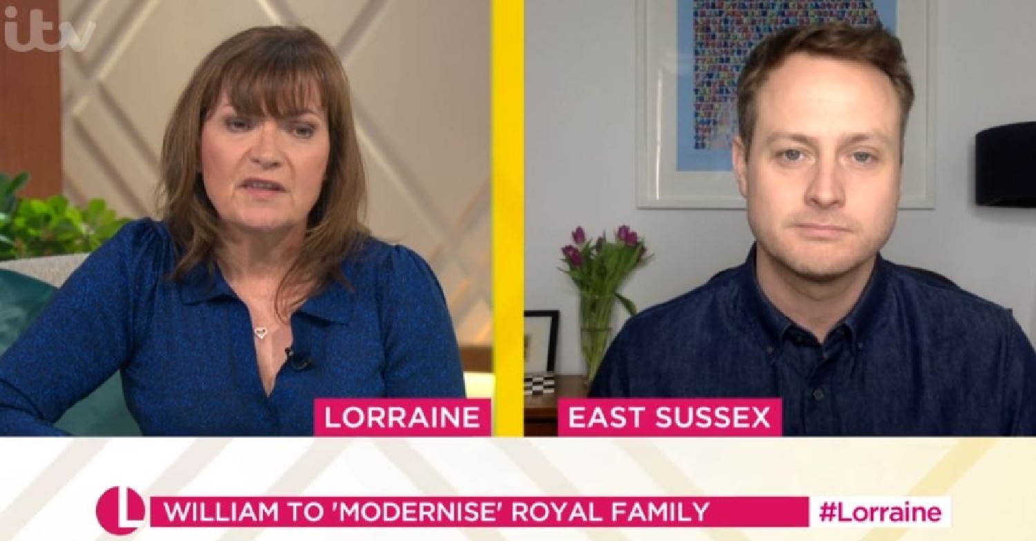 Lorraine Kelly on her show today with Russell Myers