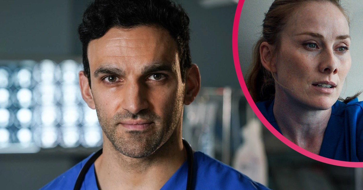 Two characters from holby city in scrubs