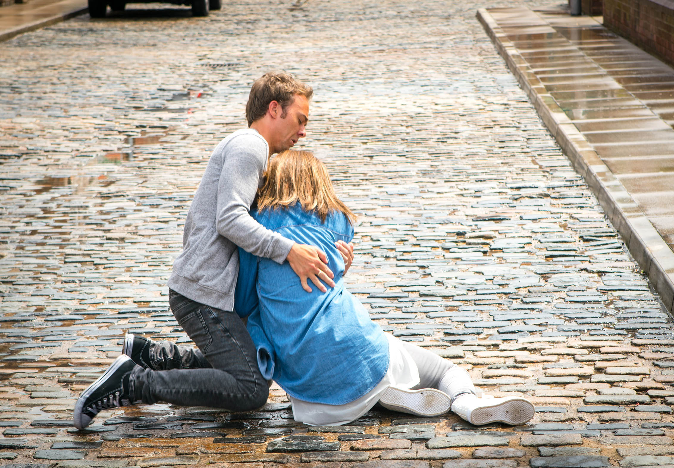 David cradles a dying Kylie on the Coronation Street cobbles