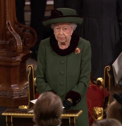 The queen looking sad