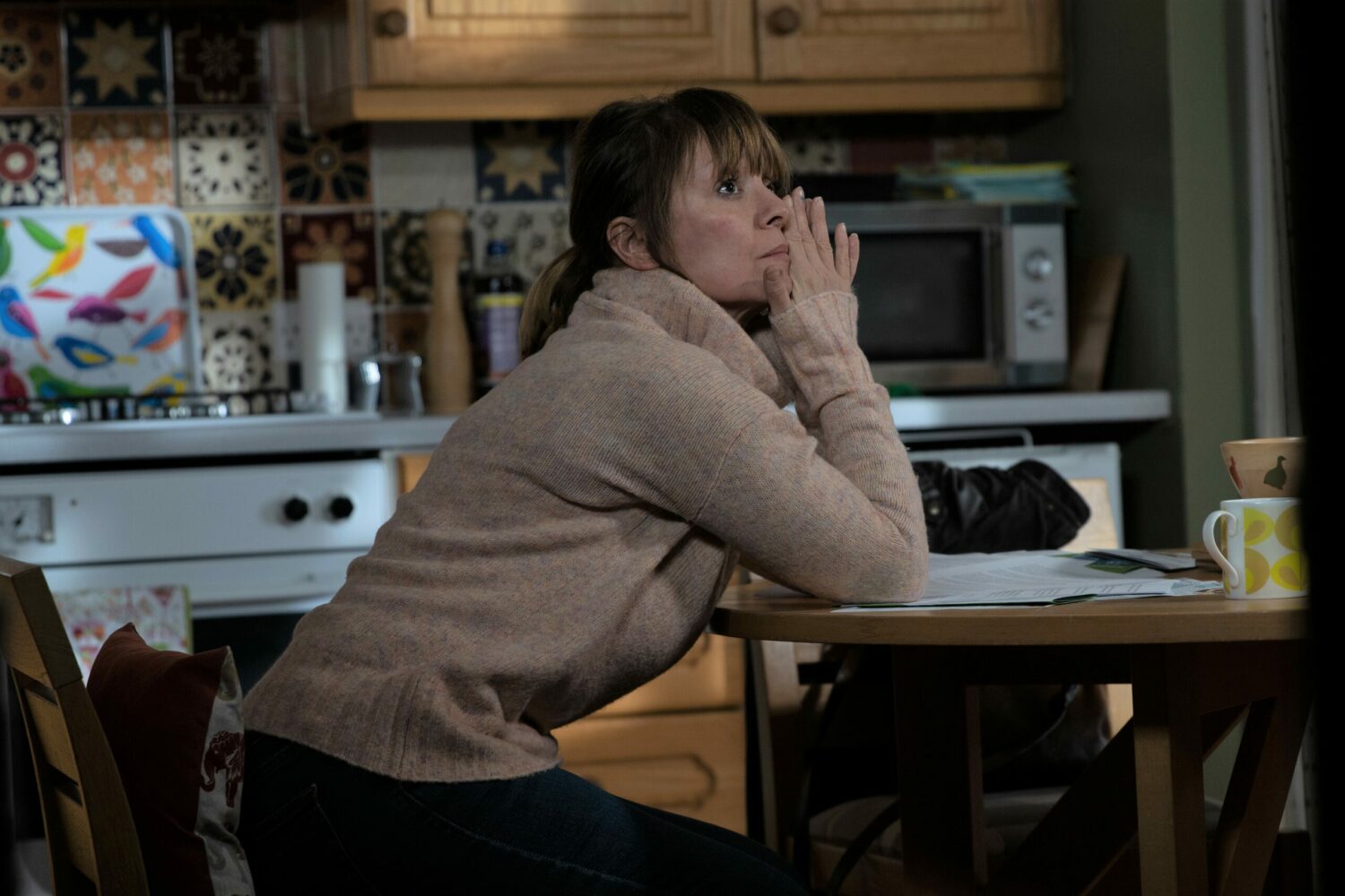 Emmerdale Rhona Exhausted Rhona tries to stay strong for her family in Emmerdale