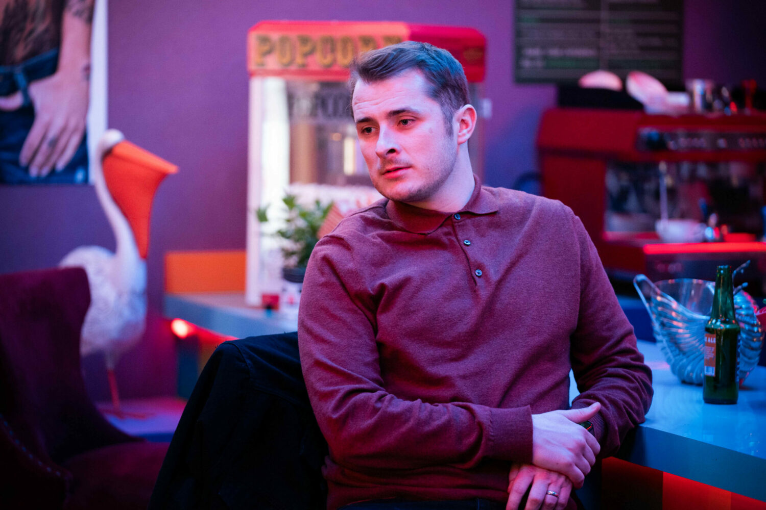 Ben struggles with Callum being the face of a police LGBT+ campaign, but bar manager Lewis encourages it