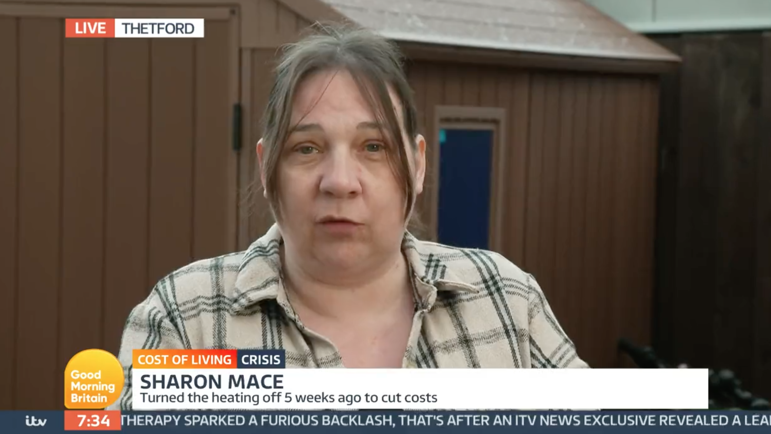 GMB guest in her garden looking worried