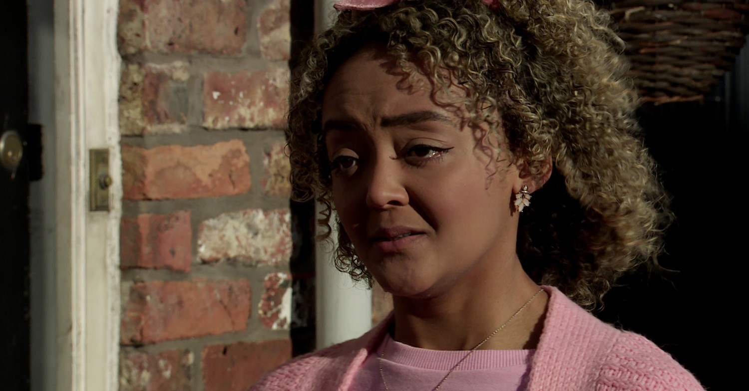 Coronation Street star Emma Brooker looking sad on the soap