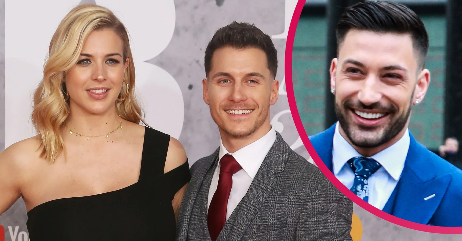 Gemma Atkinson and Gorka Marquez smiling on the red carpet