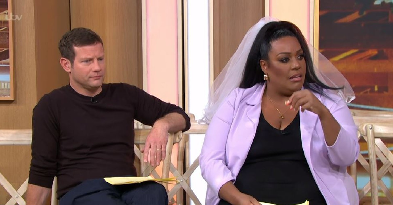 Dermot O'Leary and Alison Hammond, wearing a wedding veil, hosting This Morning today