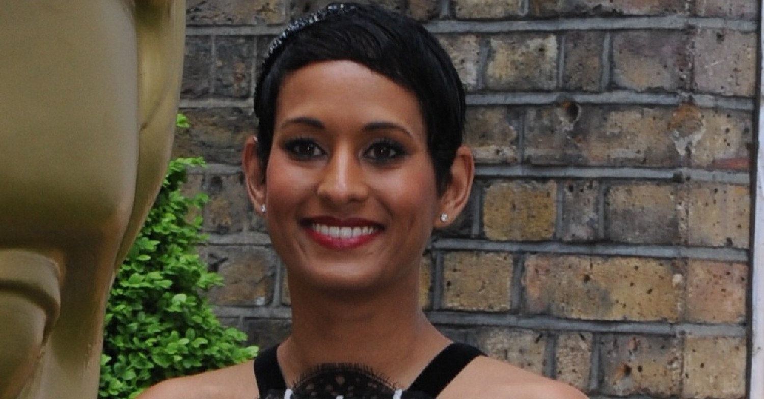 Naga Munchetty smiles in black dress at BAFTAs