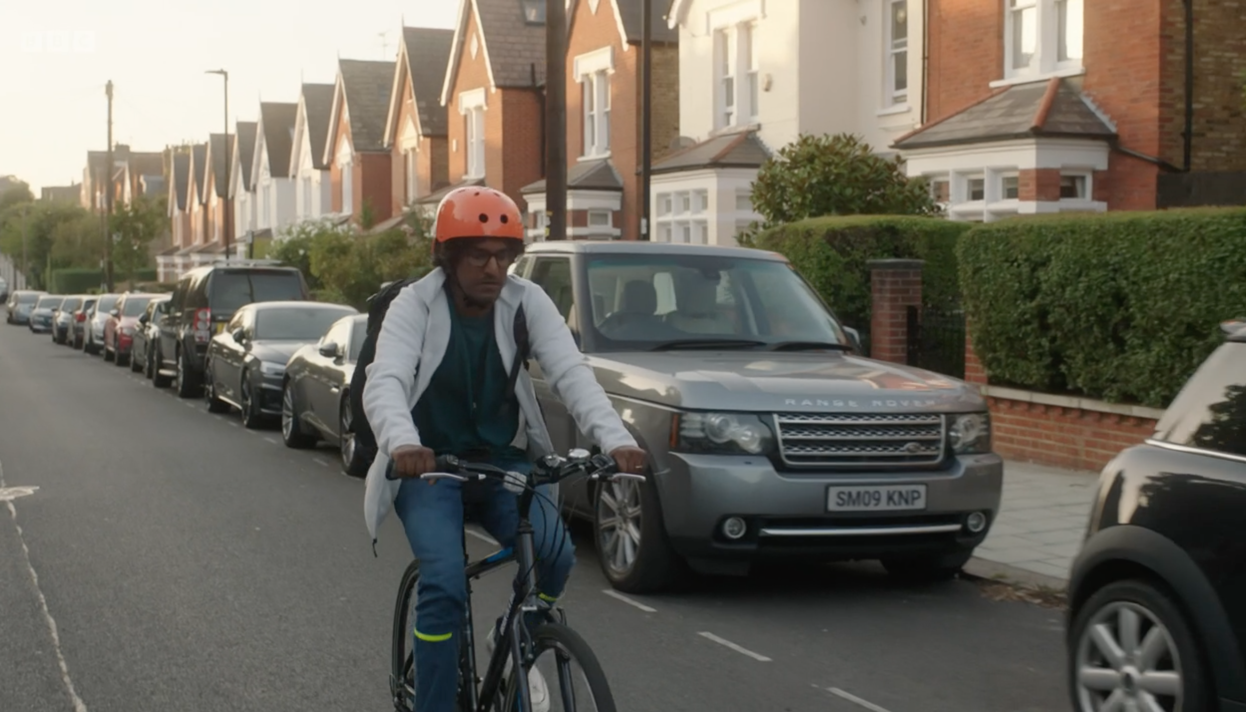 James riding his bike in The Split