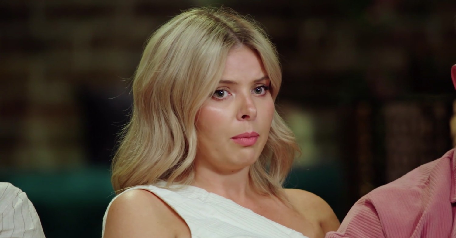 Olivia Frazer in white one-shoulder dress on Married at First Sight Australia