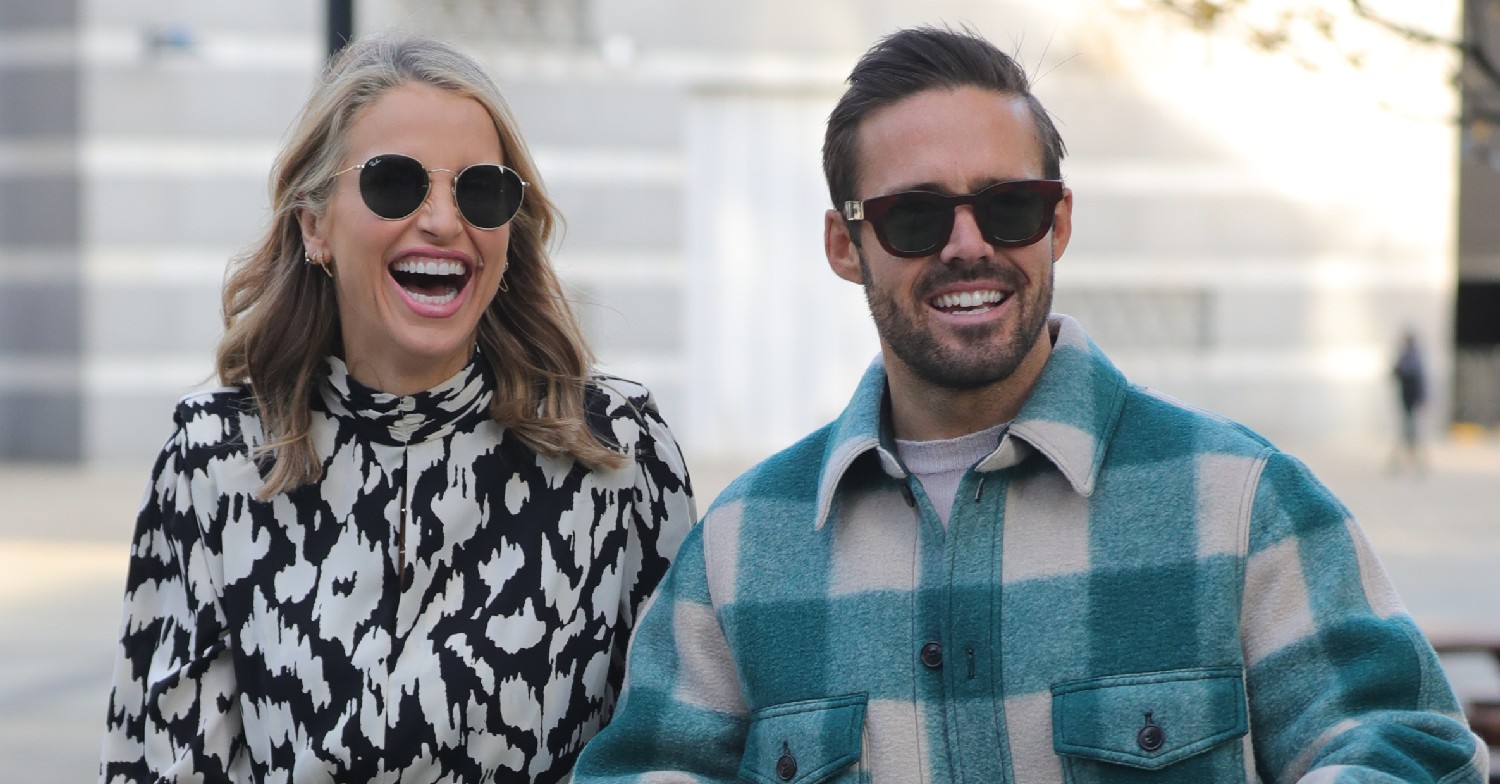 Spencer Matthews and Vogue Williams grinning broadly