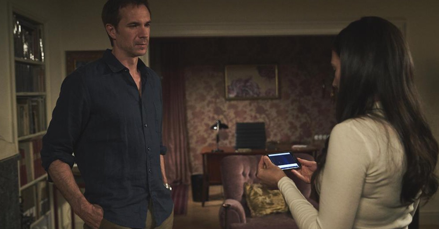 James and Natalie in a dark living room in Deadline on Channel 5