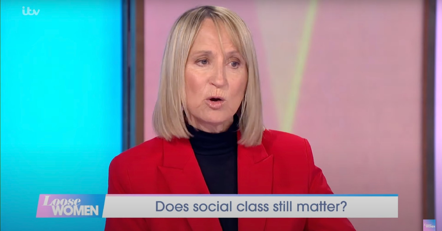 Carol McGiffin wearing a red jacket on Loose Women today