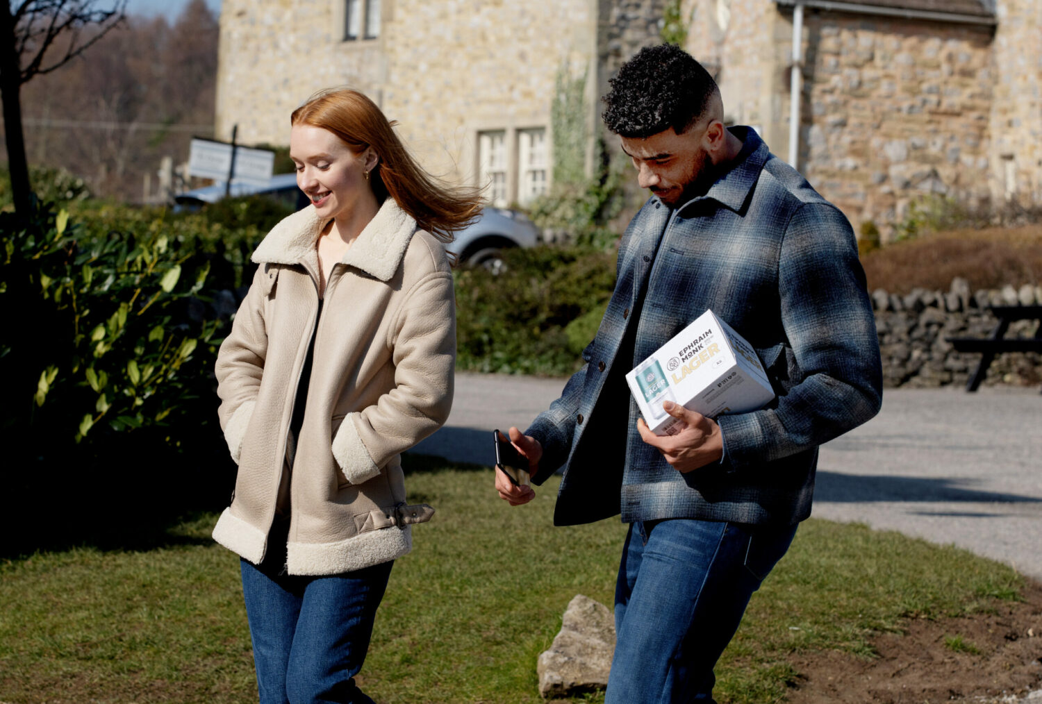 Chloe is pleased to chat to Nate in the village