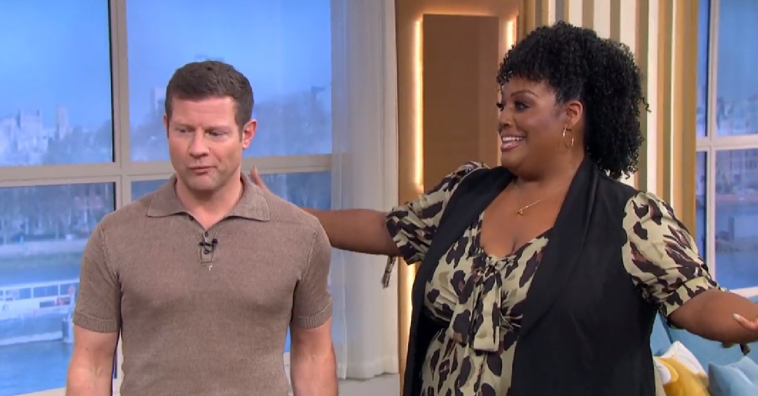 Alison Hammond looking at Dermot O'Leary on This Morning today, April 6, 2022