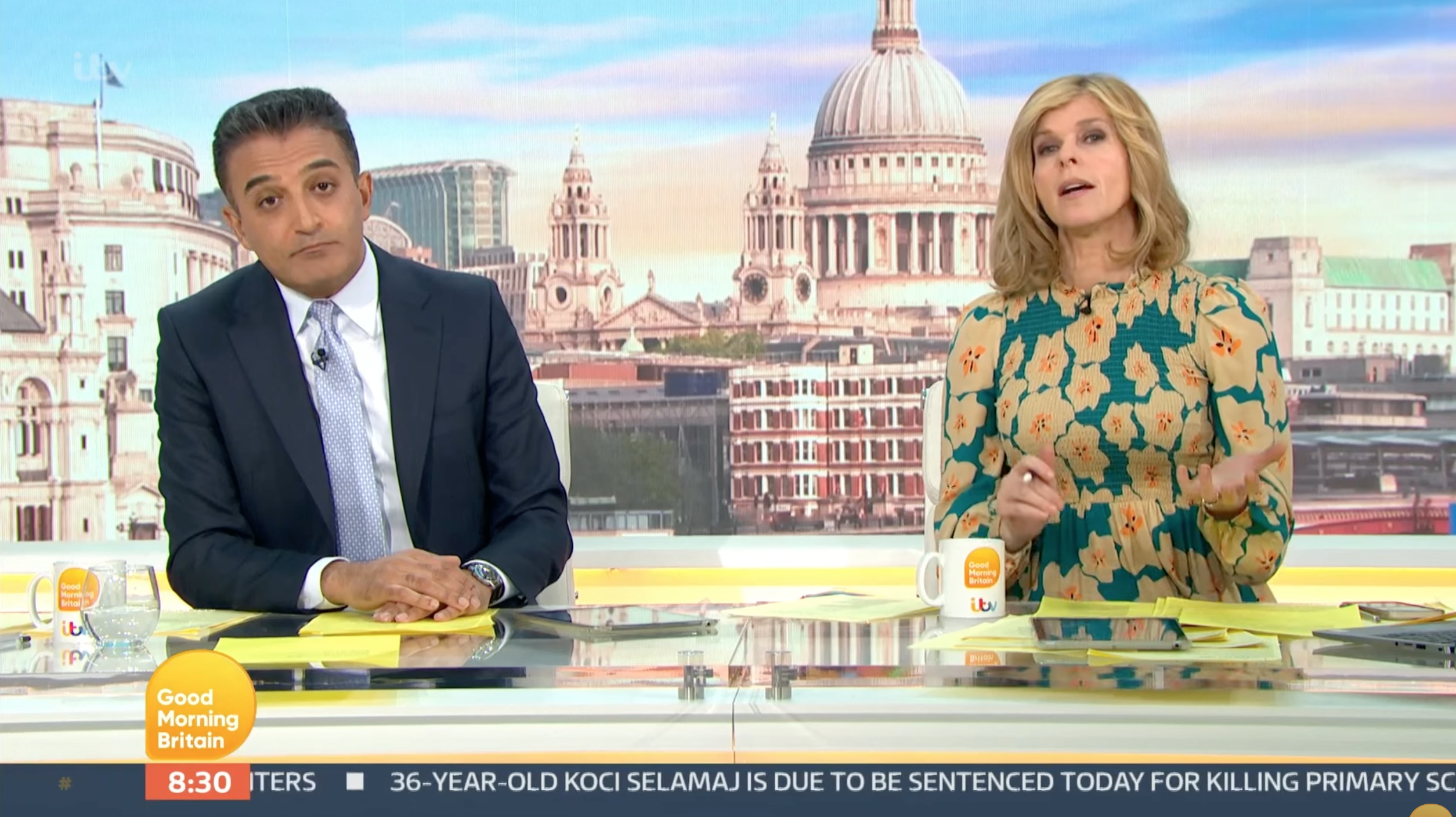 Adil Ray with KATE Garraway in a floral dress