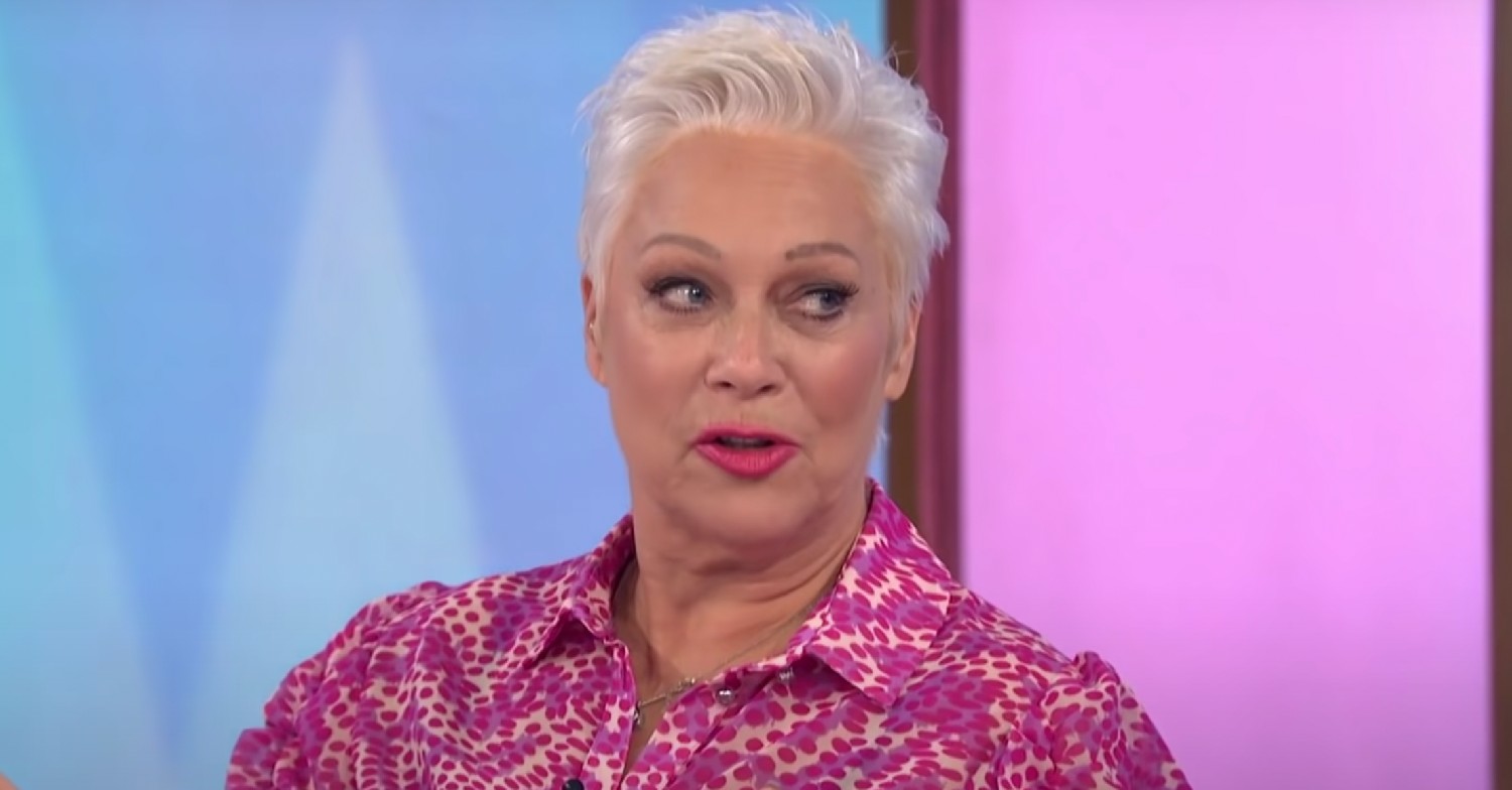 Denise Welch speaking in pink patterned top on Loose Women