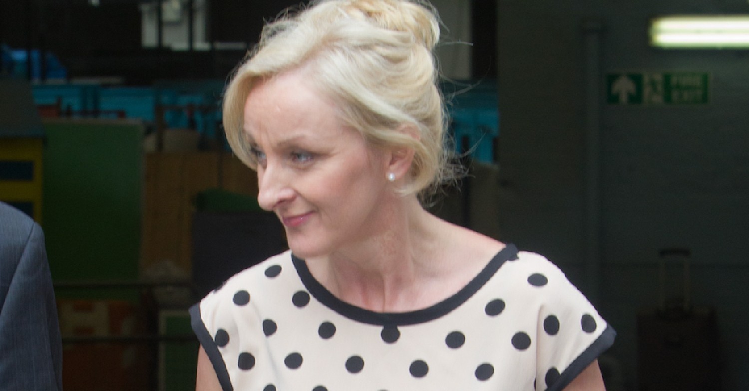 Jimmy Savile's rumoured daughter Georgina Ray smiling nervously