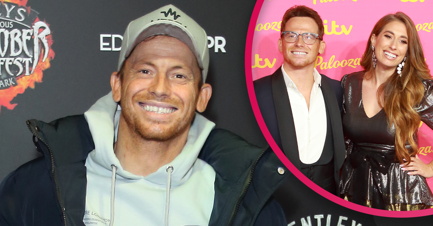 Joe Swash smiling and with Stacey Solomon