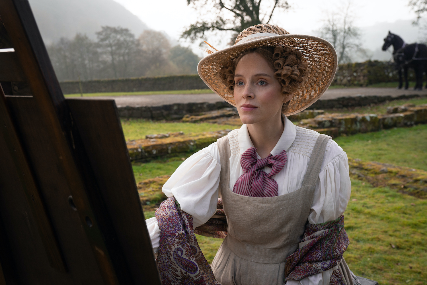 Sophie Rundle as Ann Walker in Gentleman Jack painting the landscape around her