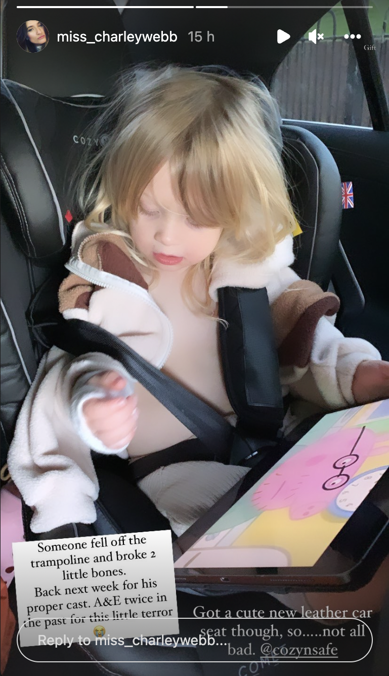 Charley Webb's Instagram story of her son, Ace