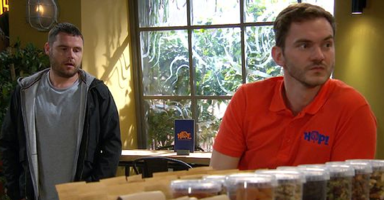 Aaron and Ben stand apart in the Hide (Credit: ITV)