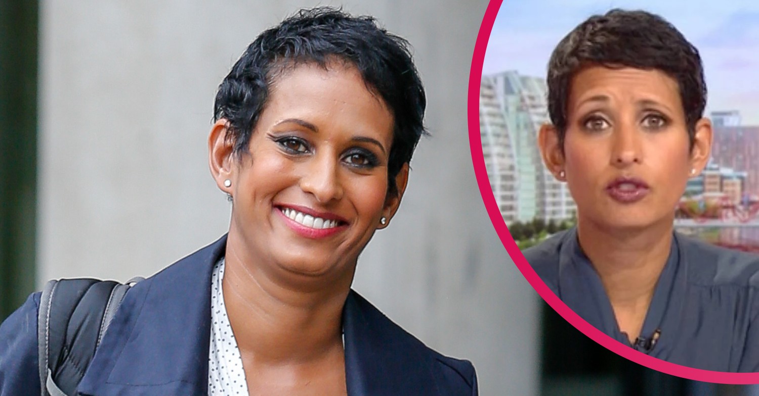 Naga Munchetty smiling/Naga Munchetty on BBC Breakfast