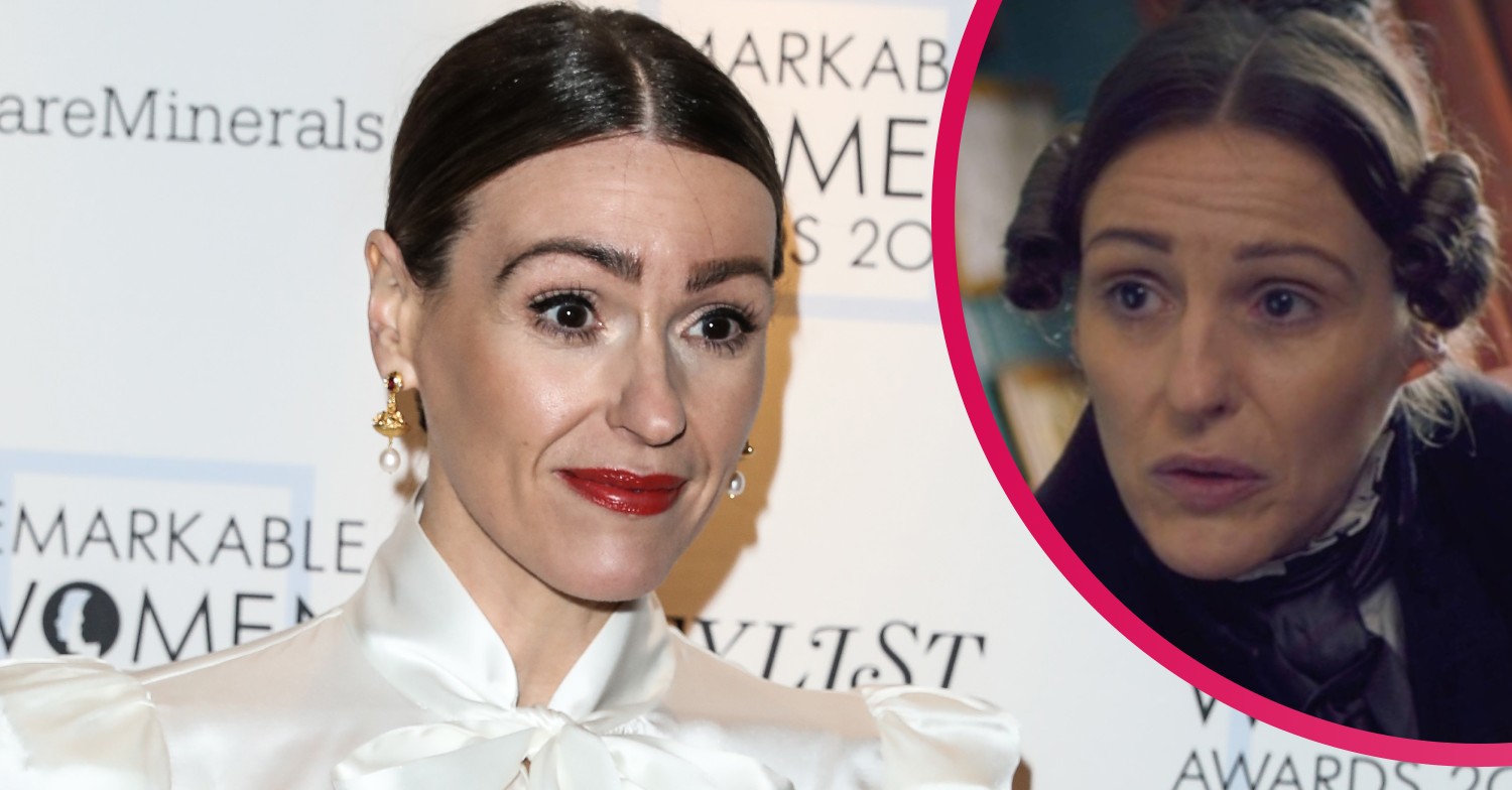 Suranne Jones smiling at event/Suranne Jones as Anne Lister in Gentleman Jack