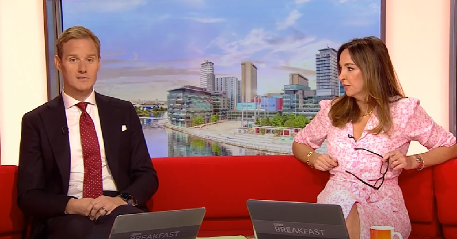 Presenter Dan Walker talking on BBC Breakfast alongside Sally Nugent