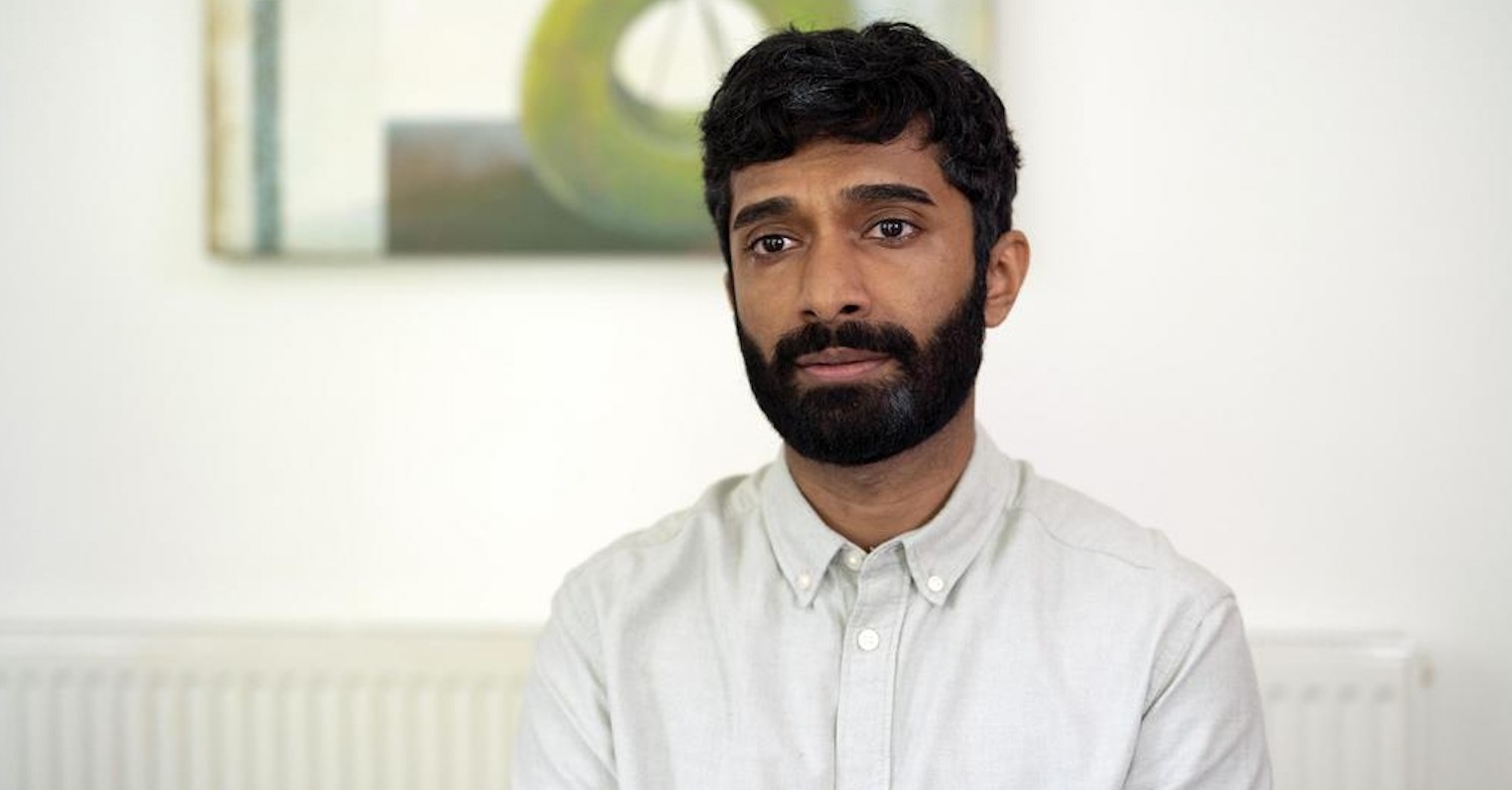 Danny Ashok as Chris in Compulsion on Channel 5 looking concerned