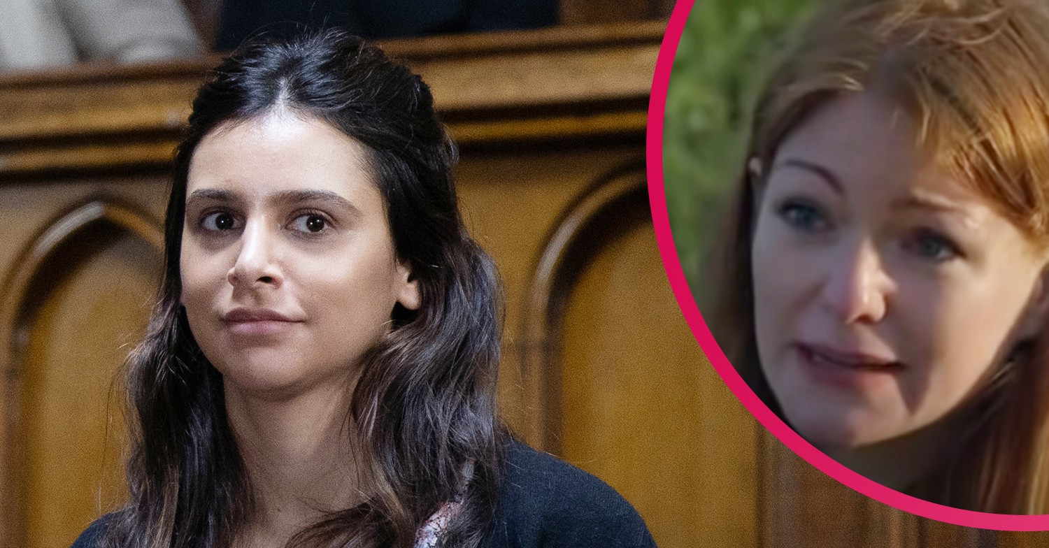 Meena in court and Carol looking worried in Emmerdale