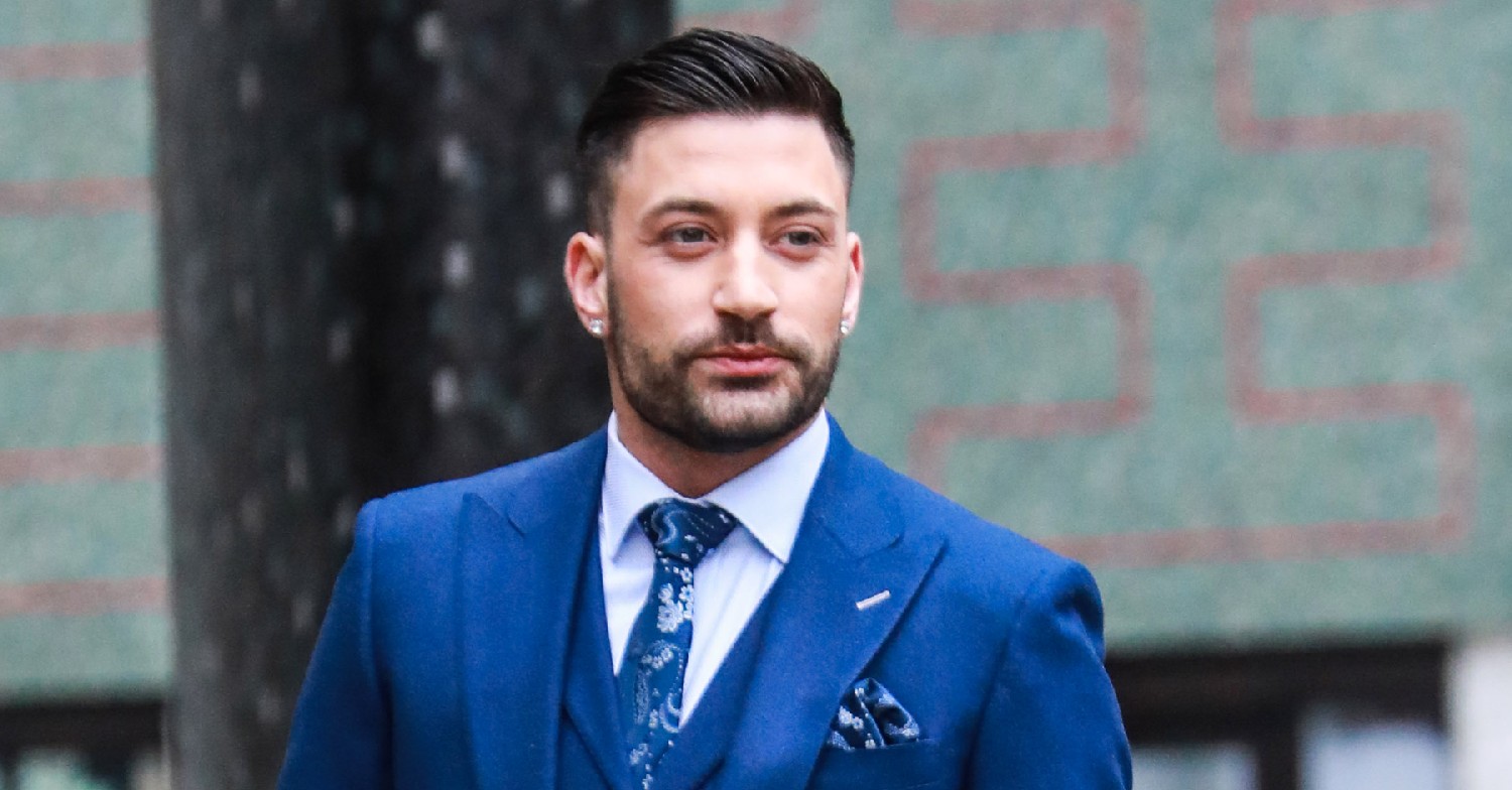 Strictly star Giovanni Pernice in blue suit at ITV Studio