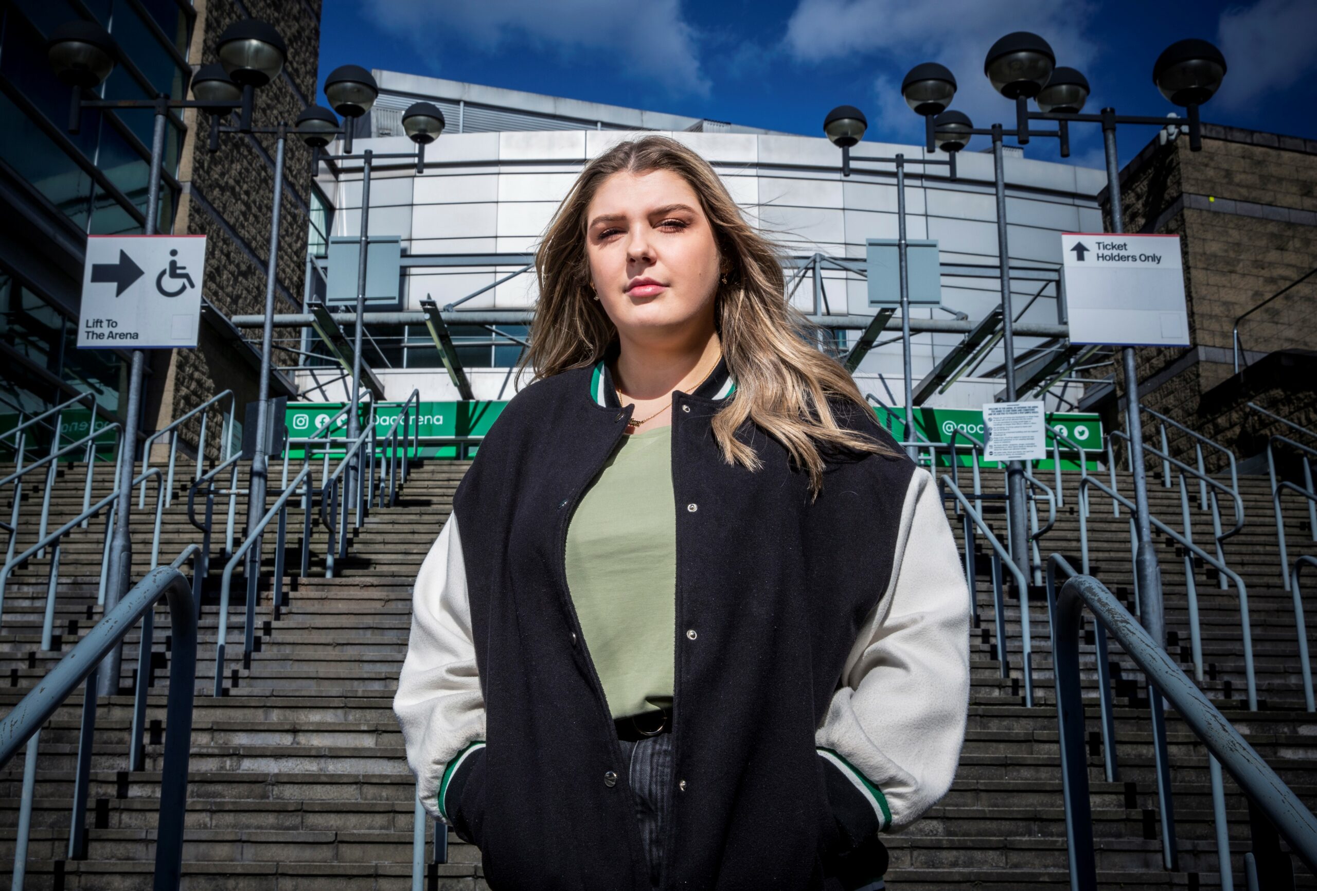 Lucy Jarvis outside the Manchester Arena in Worlds Collide: The Manchester Bombing 