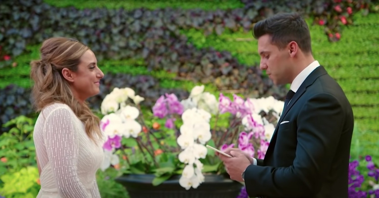 Kerry and Johnny smiling on Married At First Sight Australia