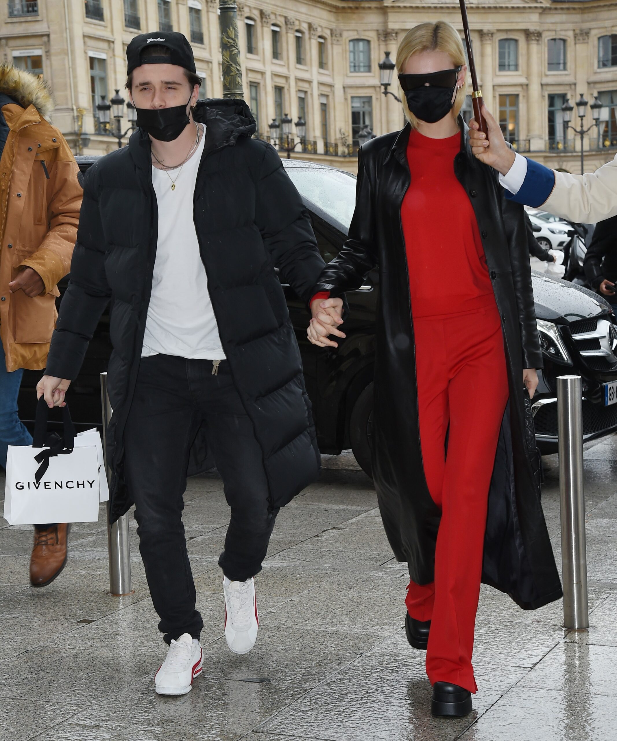 Brooklyn Beckham and Nicola Peltz wearing masks in France