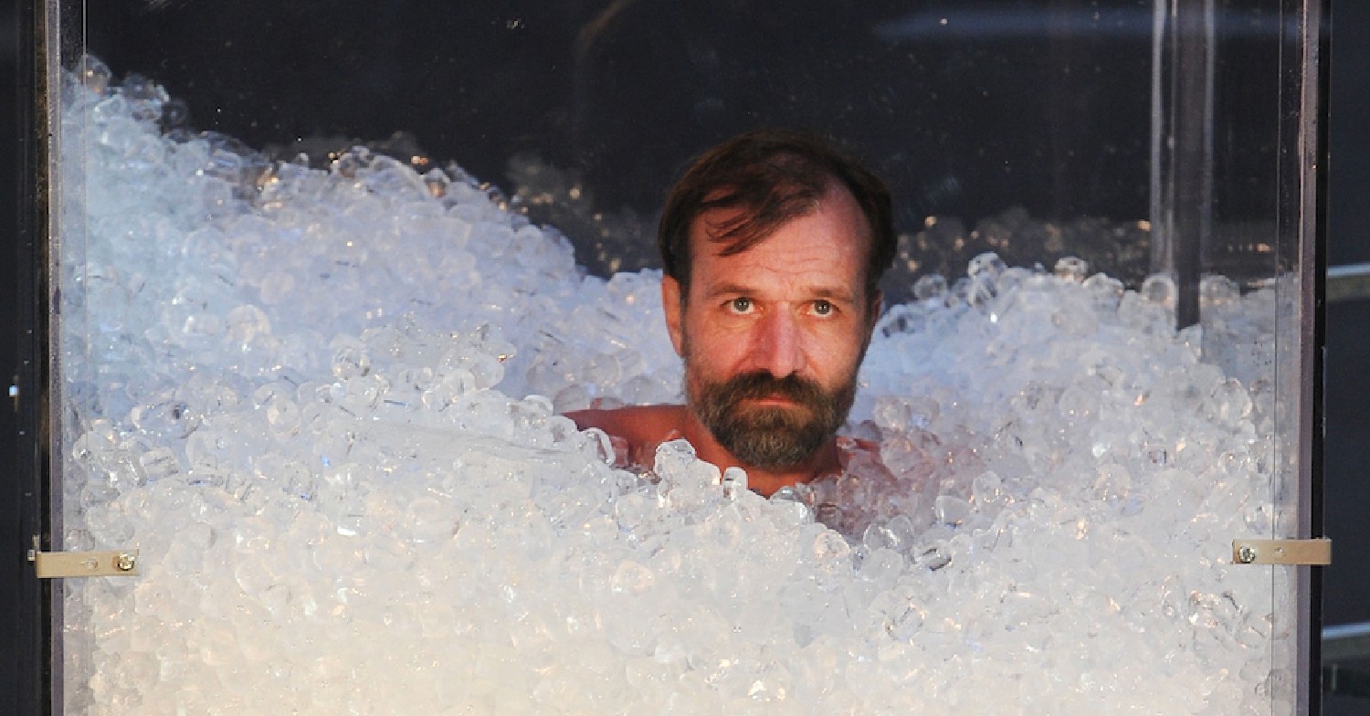 Wim Hof in a cage full of ice B