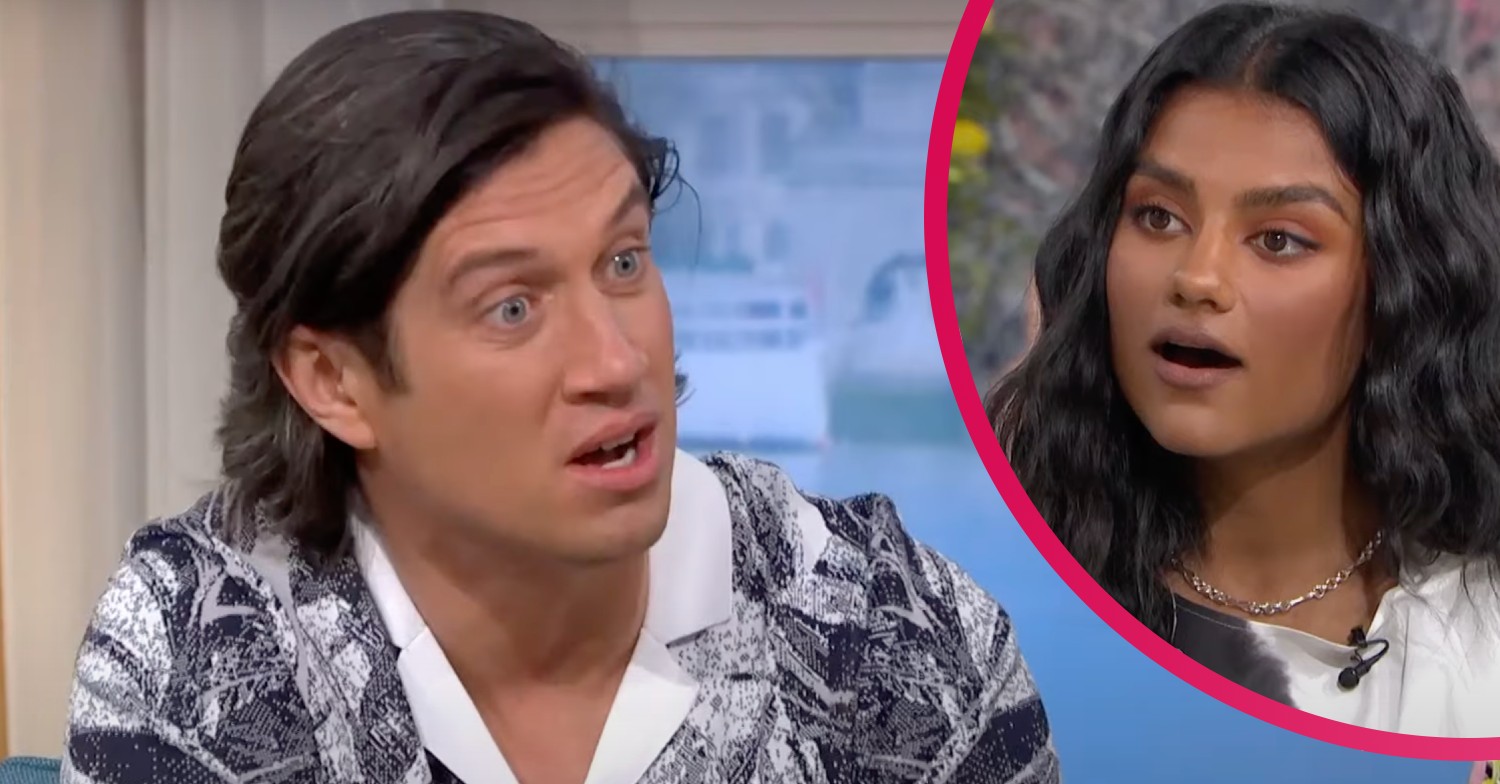 Vernon Kay and Simone Ashley looking shocked on This Morning