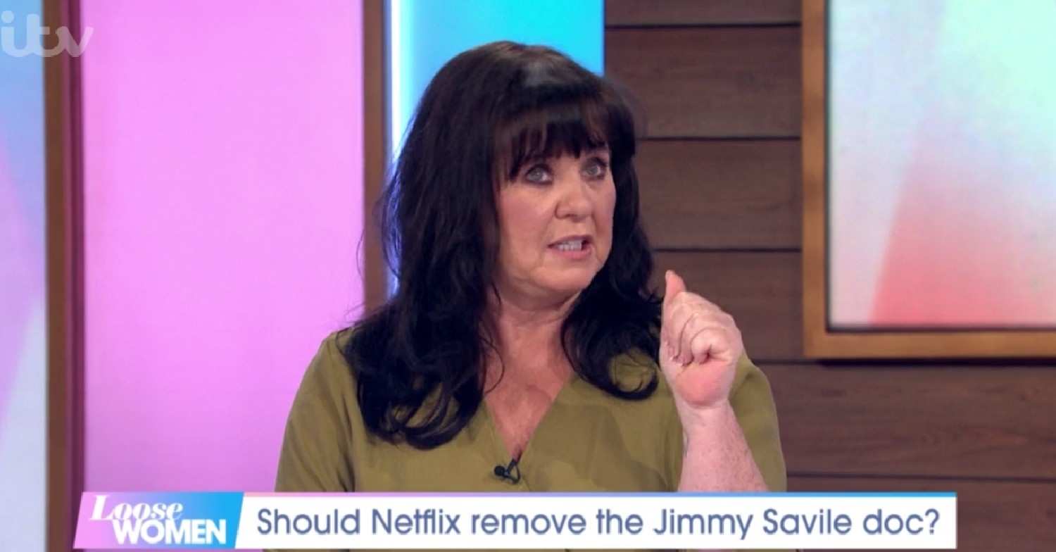 Coleen Nolan looking concerned whilst talking about Jimmy Savile on loose Women