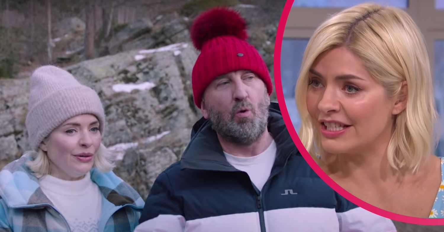 Freeze The Fear host Holly Willoughby with Lee Mack and looking glam on This Morning