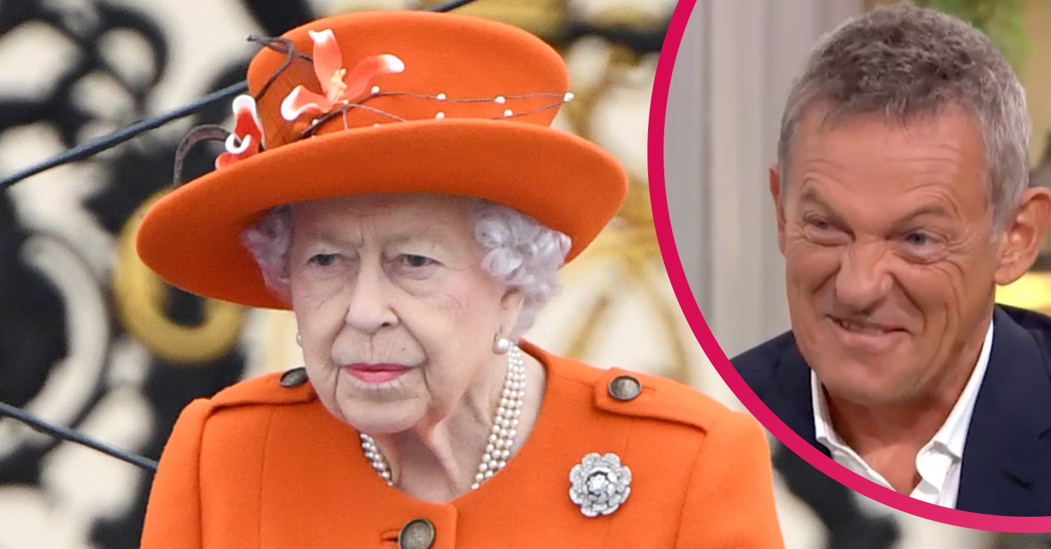 The Queen wearing orange and Matthew Wright looking angry