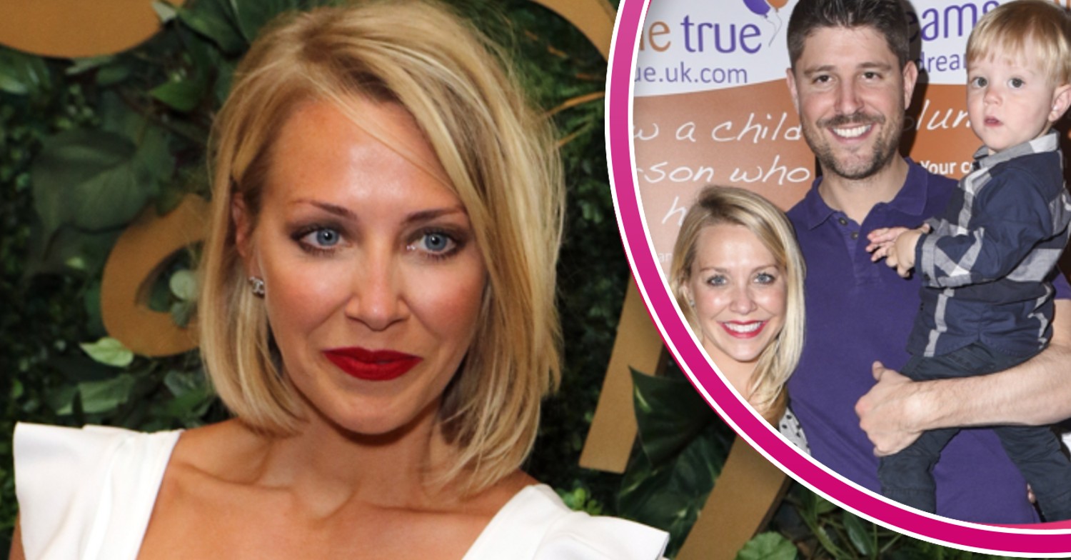 Laura Hamilton main and her husband holding their son inset