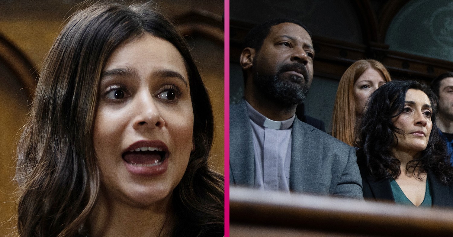 Meena, Charles and Manpreet in court in Emmerdale