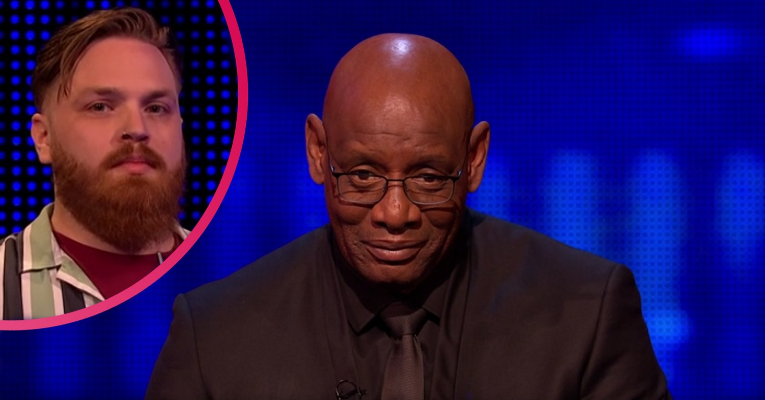 Shaun Wallace and contestant smiling on The Chase
