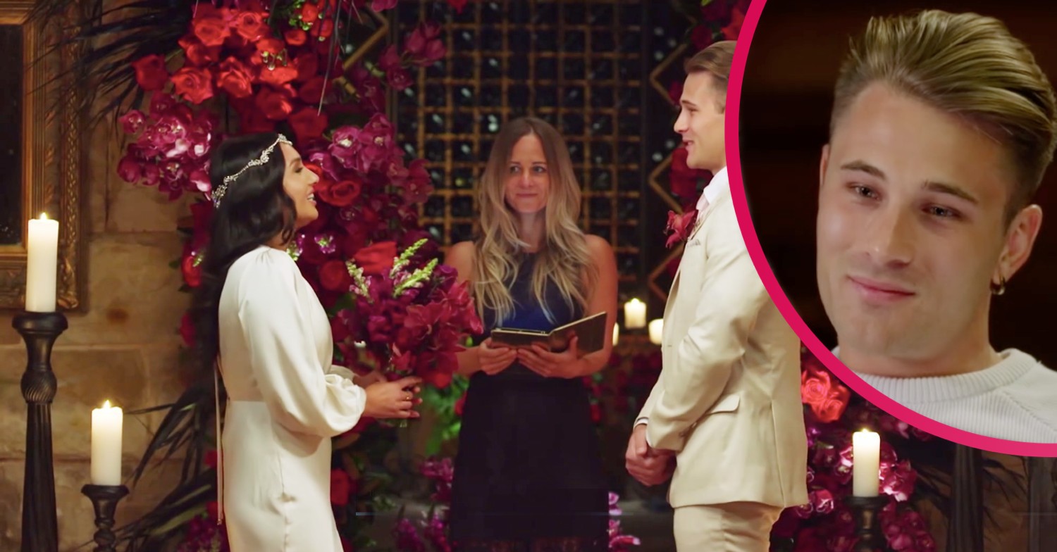 Ella and Mitch smiling on Married At First Sight Australia