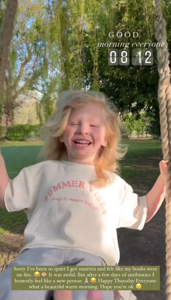 stacey Solomon's son Rex plays on a swing