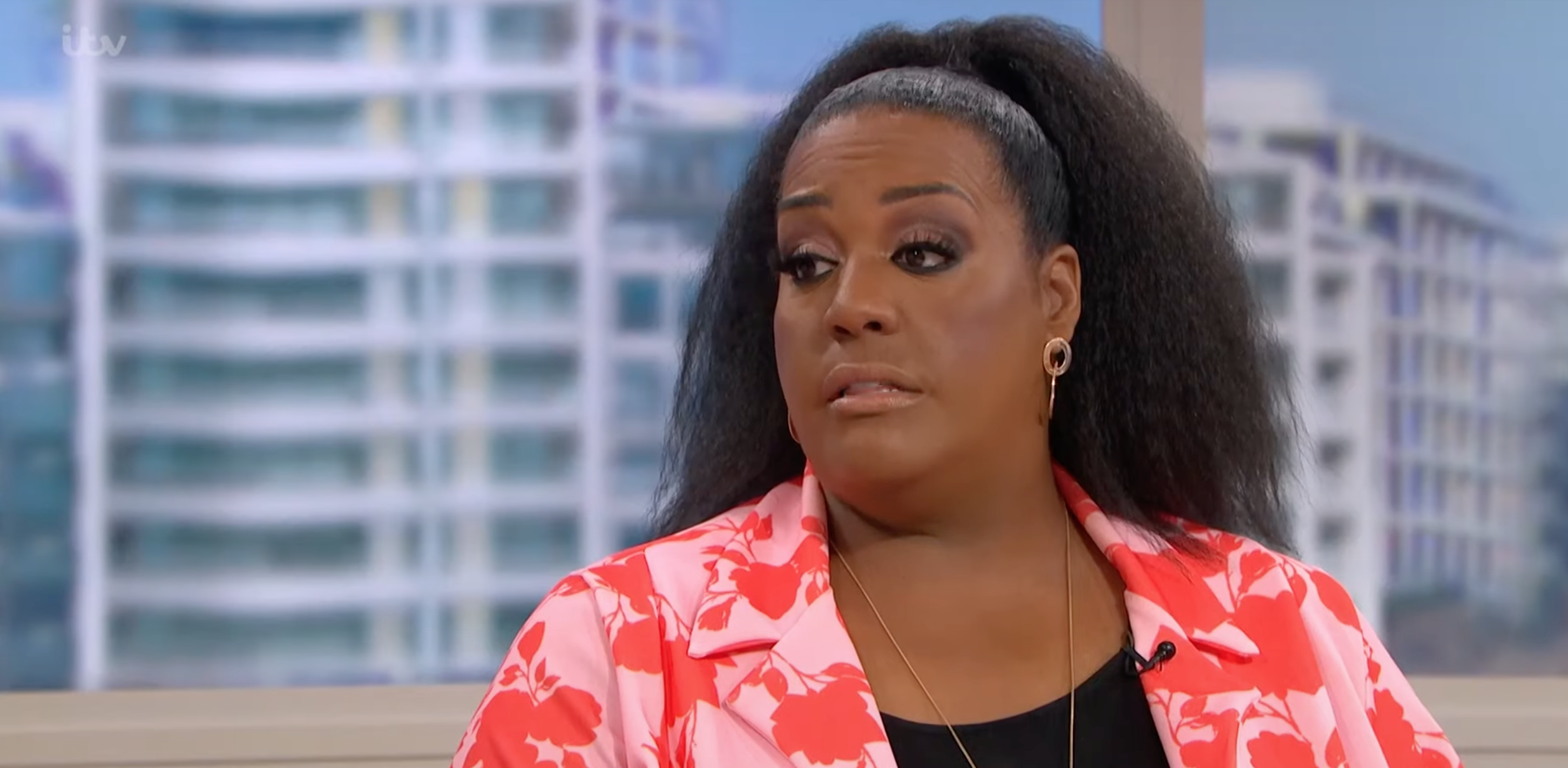 Alison Hammond in a coral top on This Morning